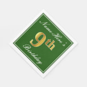 Elegant Green, Faux Gold 9th Birthday; aangepaste  Servetten (Hoek)