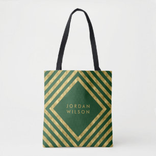 Elegant Green Faux Gold Square Lines Geometric Draagtas