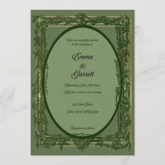 Elegant Green Filigree Wedding Invitation (Devant)