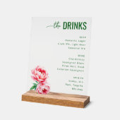 Elegant Green Floral Beverage Menu Acryl Bord (Hoek)