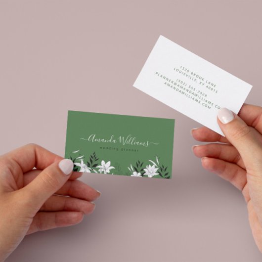 Elegant Green Floral Design Visitekaartje