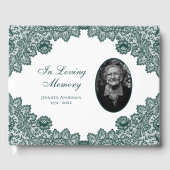 Elegant Green Floral Lace Funeral Photo Gastenboek (Voorkant)
