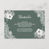 Elegant Green Floral Lace Wedding Details Informatiekaartje (Voorkant)