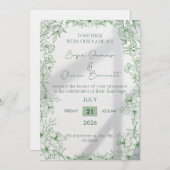 Elegant Green Floral Line Art Wedding Invitation  (Devant / Derrière)