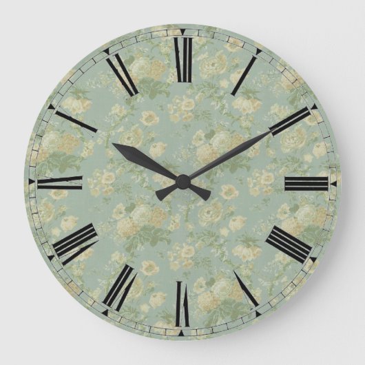 Elegant  Green Floral Roos Clock Grote Klok (Voorkant)