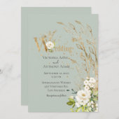Elegant Green Floral Rustic Script Wedding Kaart (Voorkant / Achterkant)