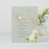 Elegant Green Floral Rustic Script Wedding Kaart (Staand voorkant)
