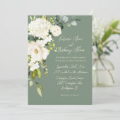 Elegant Green Floral Waterverf Script Wedding Kaart (Staand voorkant)