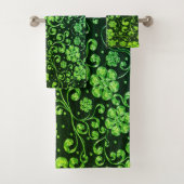 Elegant Green Flowers, Black Bath Towel Set Bad Handdoek (Insitu)