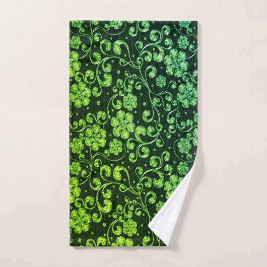 Elegant Green Flowers, Black Bath Towel Set Bad Handdoek (Handdoek)