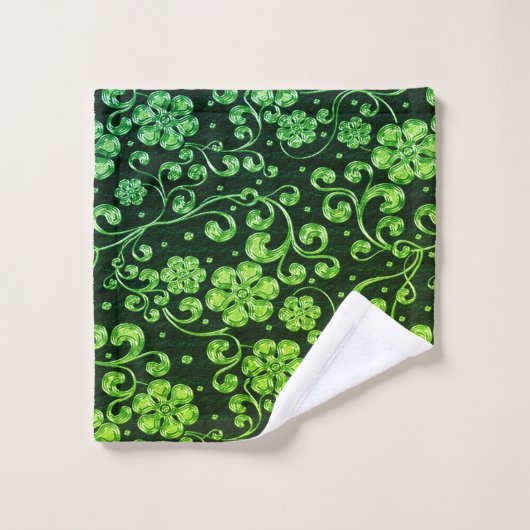 Elegant Green Flowers, Black Bath Towel Set Bad Handdoek (Wasdoekje)
