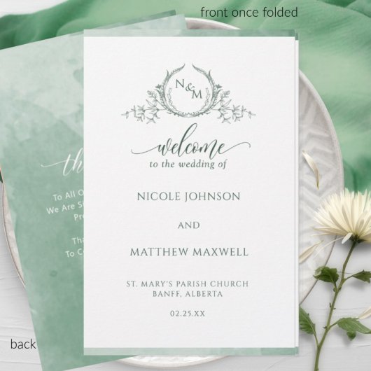 Elegant Green Folded Wedding Ceremony Programme