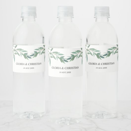 Elegant Green Foliage Weddenschap Water Fles Label Waterfles Etiket (Flessen)