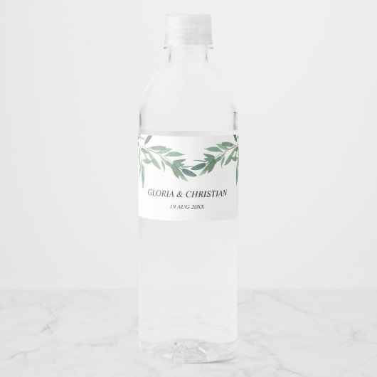 Elegant Green Foliage Weddenschap Water Fles Label Waterfles Etiket (Voorkant)