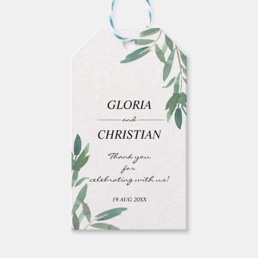Elegant Green Foliage Wedding Gift Labels Cadeaulabel (Voorkant)