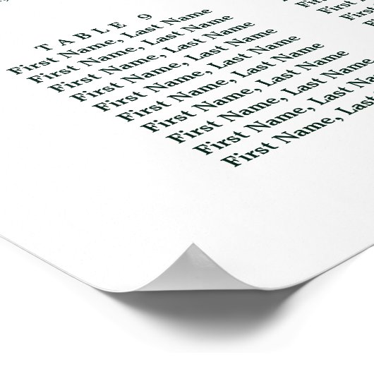 Elegant Green Foliage Wedding Seding Chart Poster (Hoek)