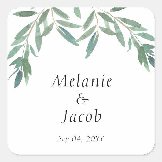 Elegant Green Foliage Wedding Vierkante Sticker (Voorkant)