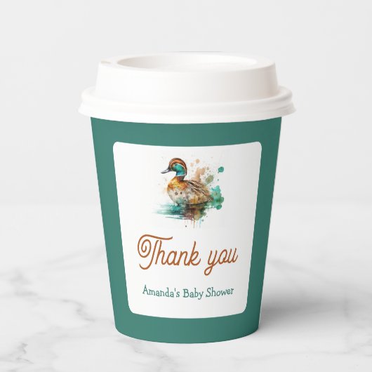 Elegant Green Framed Mallard Duck Baby shower Papieren Bekers (Achterkant)