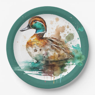 Elegant Green Framed Mallard Duck Baby shower Papieren Bordje