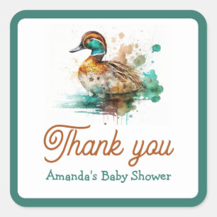 Elegant Green Framed Mallard Duck Baby shower Vierkante Sticker
