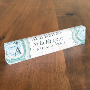 Elegant Green Geode Gold Glitter Agate Monogram Naambordje