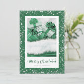 Elegant Green Gifts Snow Merry-kerstkaarten Feestdagenkaart (Staand voorkant)