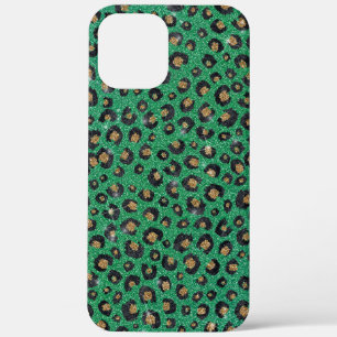 Elegant Green Glitter Black Gold Leopard Print iPhone 12 Pro Max Hoesje