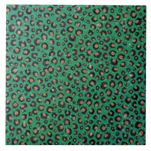Elegant Green Glitter Black Gold Leopard Print Tegeltje