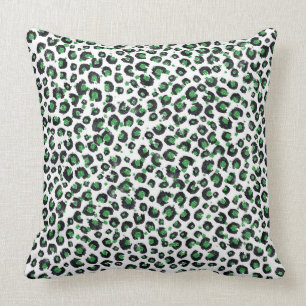 Elegant Green Glitter Black Leopard Animal Print Kussen