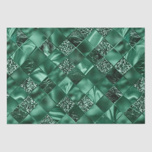 Elegant Green Glitter Diamond Lattice Pattern Tissuepapier (Voorkant)