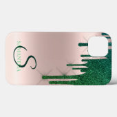Elegant Green Glitter Drift Roos Gold Case-Mate iPhone Case (Achterkant (horizontaal))
