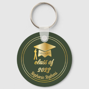 Elegant Green   Gold Afstuderen Pet Afstuderen toe Sleutelhanger