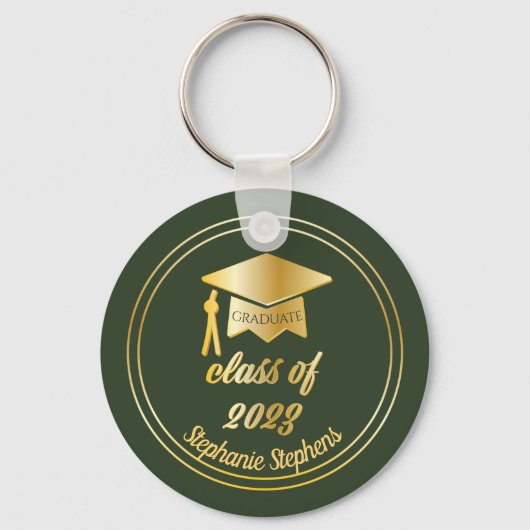 Elegant Green | Gold Afstuderen Pet Afstuderen toe Sleutelhanger (Voorkant)