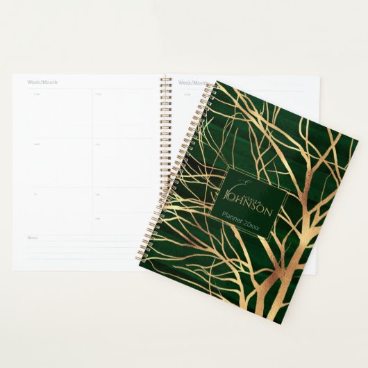 Elegant Green Gold Autumn Tree Tekening Planner (Display)