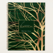 Elegant Green Gold Autumn Tree Tekening Planner (Voorkant)