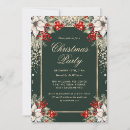 Elegant Green Gold Botanical Christmas Party Kaart