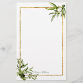 Elegant Green Gold Botanical Leaf Monogram Briefpapier (Voorkant)