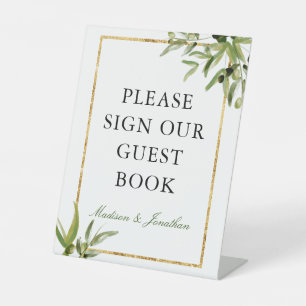 Elegant Green Gold Botanical Vine Guest Book Reclamebord Met Voetstuk