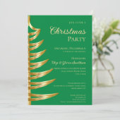 Elégant Green & Gold Christmas Party Invitation (Debout devant)