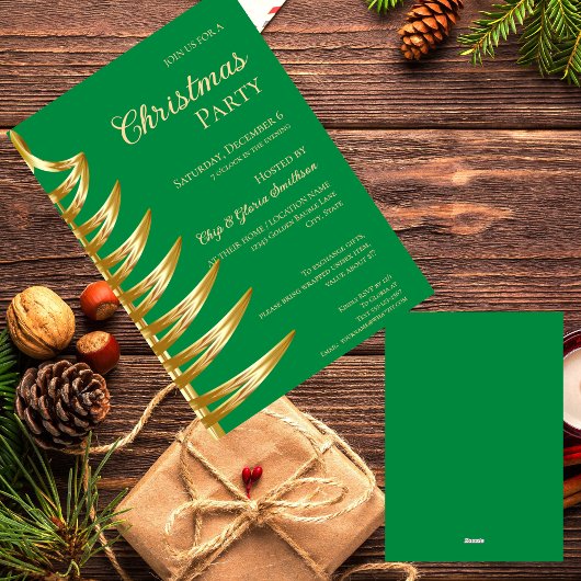 Elégant Green & Gold Christmas Party Invitation