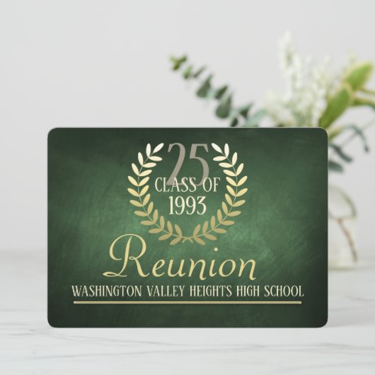 Elegant Green|Gold Class Reunion Invitation (Debout devant)