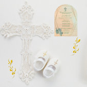 Elégant Green & Gold Cross Baptism Invitation