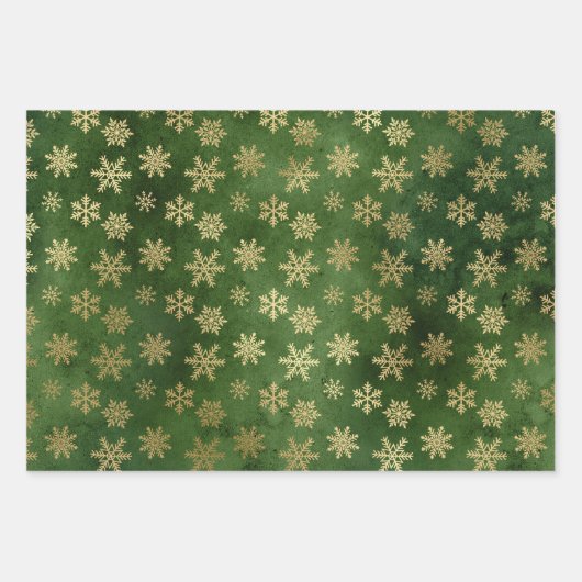Elegant Green Gold Damask Reindeer Snowflakes Inpakpapier Vel (Voorkant 3)