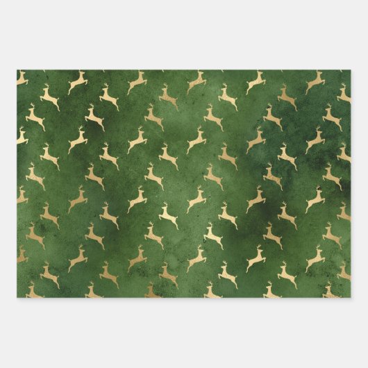 Elegant Green Gold Damask Reindeer Snowflakes Inpakpapier Vel (Voorkant 2)