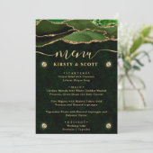 Elegant Green & Gold Faux Glitter Agate Wedding Menu (Staand voorkant)
