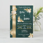 Elégant Green & Gold Floral Invitation (Debout devant)