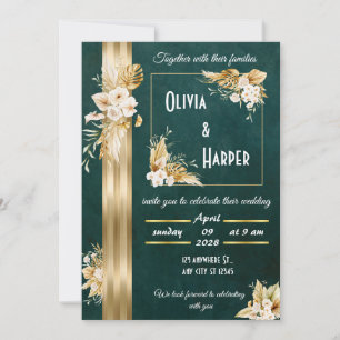 Elégant Green & Gold Floral Invitation
