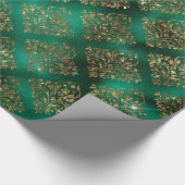 Elegant Green Gold Geometric Pattern Kerstmis Cadeaupapier (Hoek)