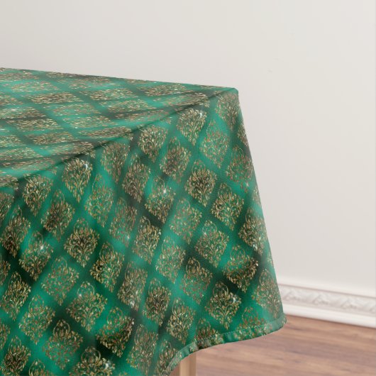 Elegant Green Gold Geometric Pattern Kerstmis Tafelkleed (Voorbeeld)