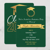 Elégant Green & Gold Graduation Invitation (Devant / Derrière)